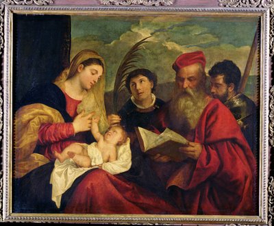 Madonna and Child with SS. Stephen, Jerome and Maurice by Tiziano Vecelli
